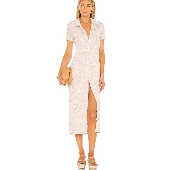 LOVERS AND FRIENDS Kayce Midi Dress in Marled Natural Shirt Dress Size Medium - Picture 1 of 6
